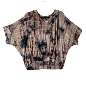 Earthbound Trading Co Tie Dye Hoodie Batwing Short Sleeve XL Brown Navy Boho